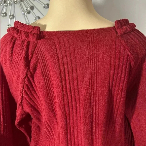 Wiholl Women’s Solid Raglan Long Sleeve Ribbed Ruffle Smocked Sweater - Picture 5 of 11